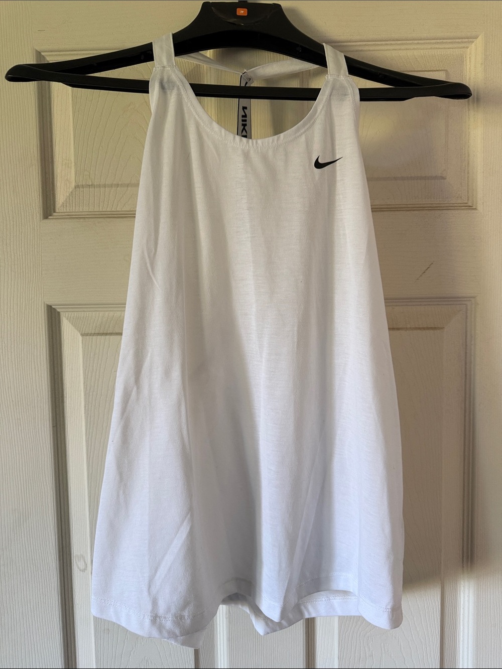 Nike White Scoop-Neck Athletic Tank Top with Black Swoosh